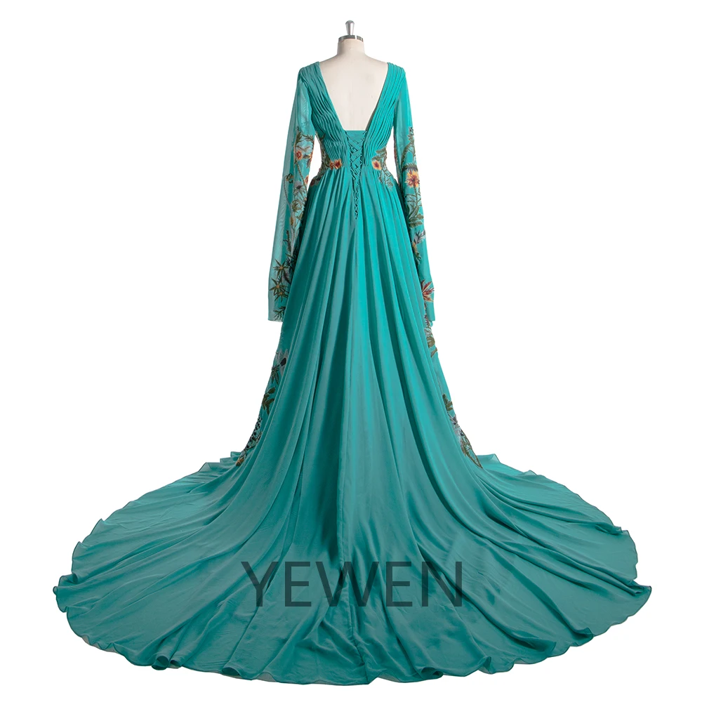 Emerald Green Long Sleeves Chiffon Maternity Photo Shoots Dress Fancy Photography Props YEWEN YE2532