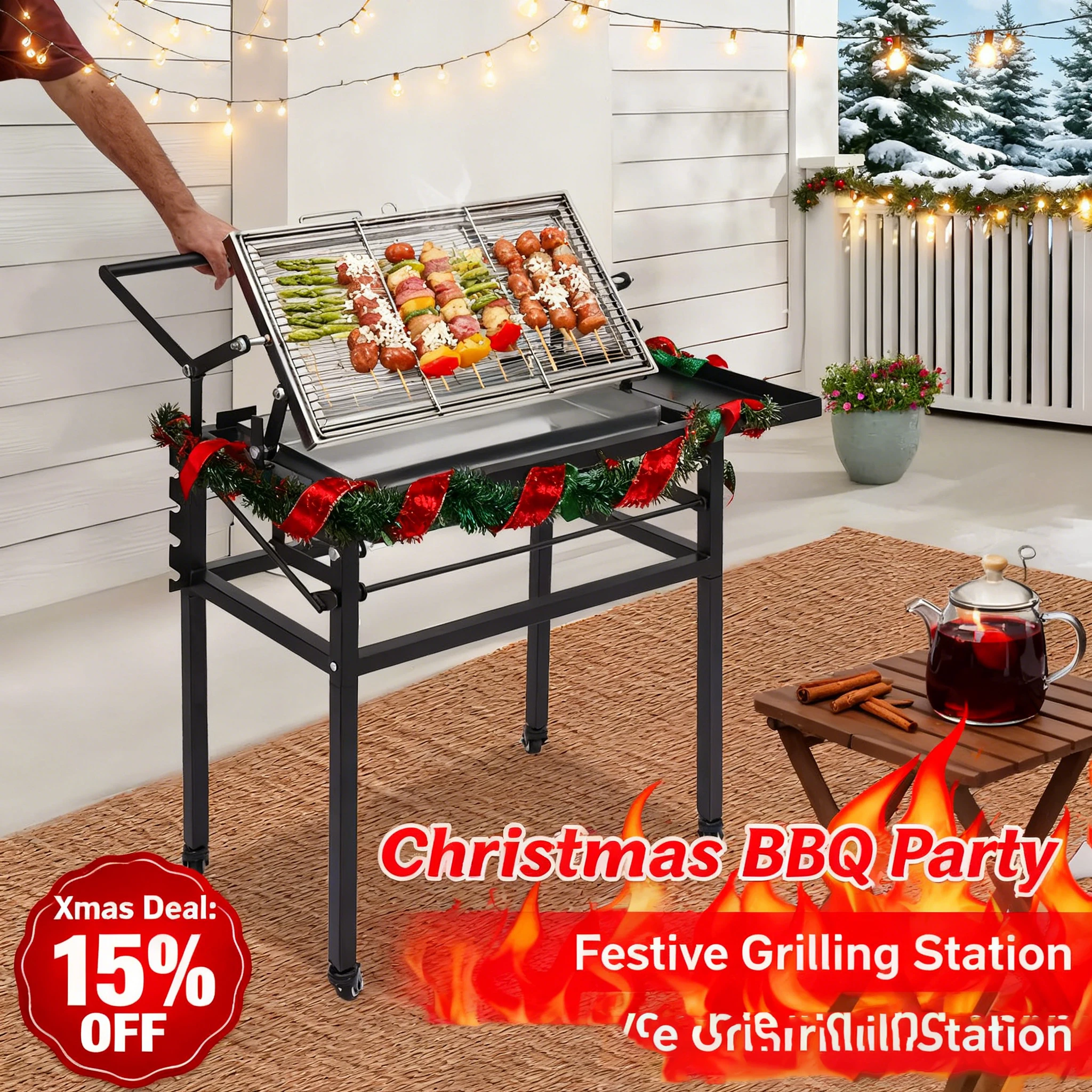 

Черный 62*37,5*79 см портативный угольный флип-гриль для барбекю на открытом воздухе, пикников, кемпинга или мест, например на заднем дворе