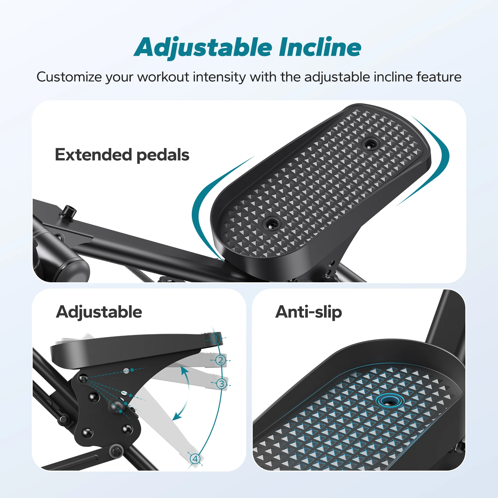 MERACH درج متدرج لصالة الألعاب الرياضية المنزلية نسخة جديدة لتمرين كامل الجسم مدمج قابل للطي متسلق الدرج مع نطاق خطوات ممتد #5