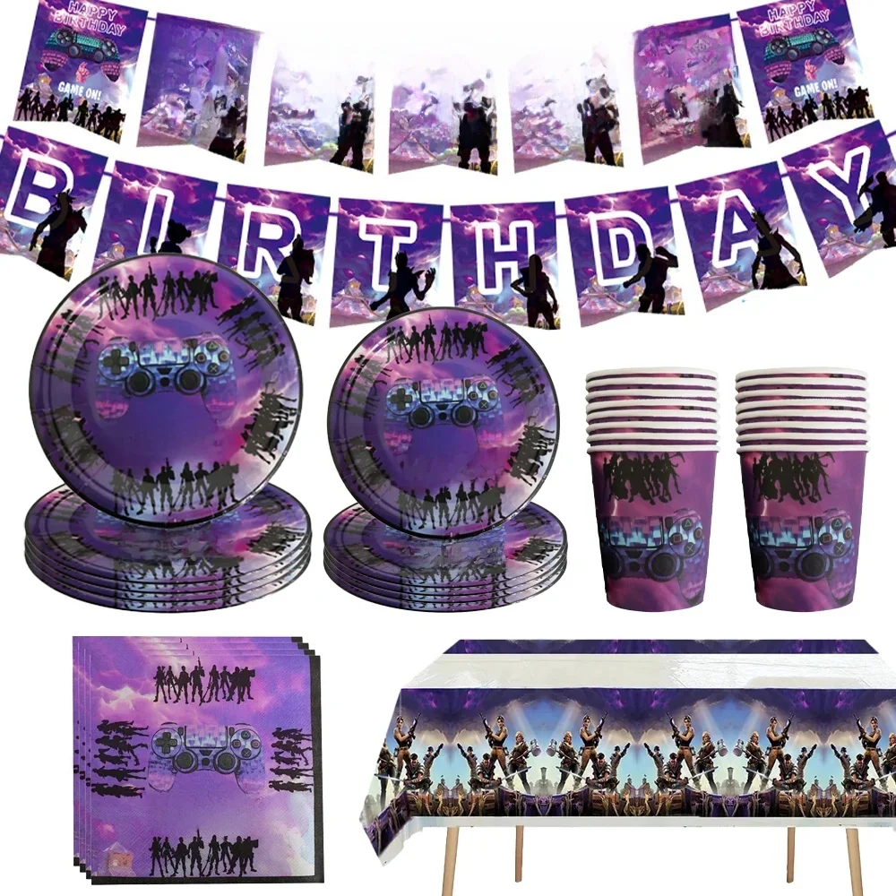 Jeu de tir chaud Fortnition fête d'anniversaire décoration alpaga vaisselle jetable assiette CupTablecloh bébé douche garçons fournitures