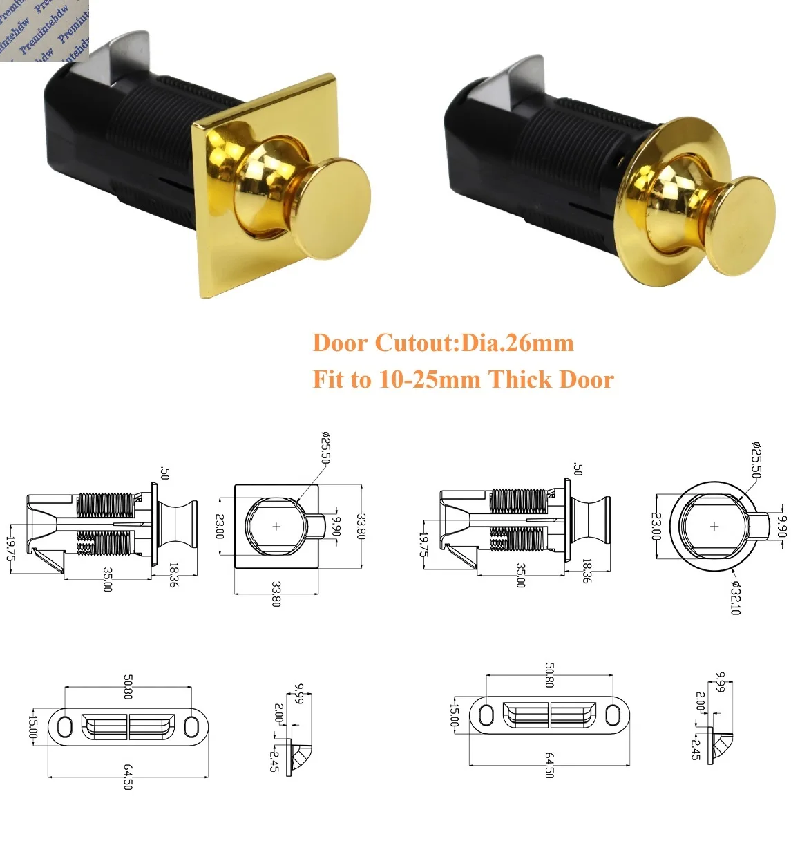 1Pc Round Square Push Button Latch Lock RV Camper Boat Yacht Drawer Cabinet Door