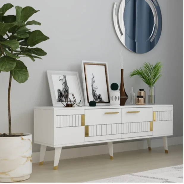 Wall Shelf TV Stand TV Unit with Bookcase Modern Leg Design Decor 2 Shelf Fashion TV Unit with Cover