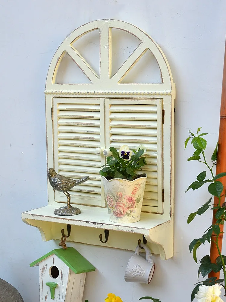 Plant Pot Stand Arched Window Frame Storage Rack Wooden Window Shelf Imitation Window Rustic Hanging Decor for Kitchen Garden view 2