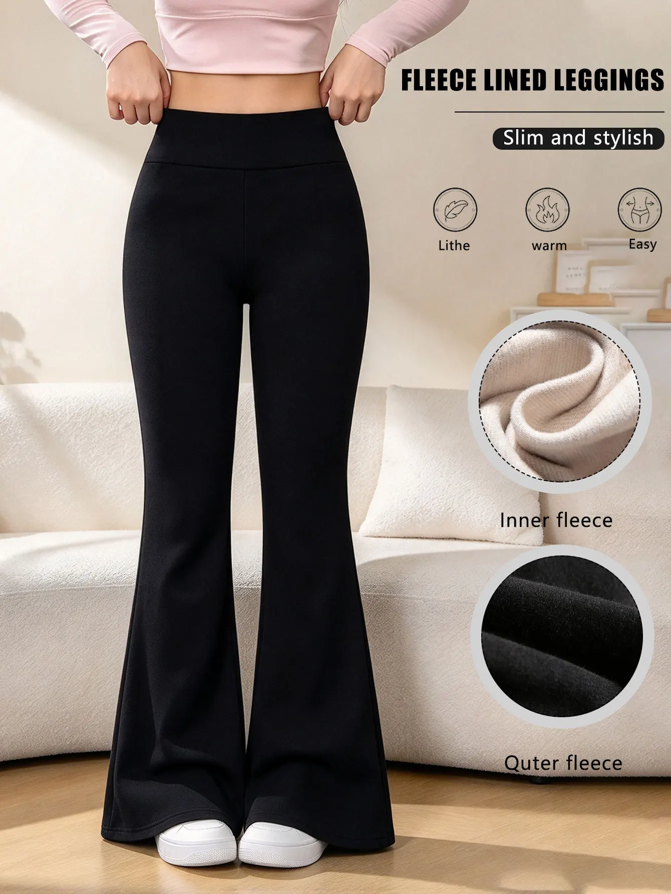 Autumn and Winter Women's Solid Color Warm Thickened Casual Cold-Proof Long Pants with Elastic Waistband and Fleece Lining, Tight-Fitting Leggings, Comfortable Sports Pants Suitable for Daily Outdoor Activities, Shoppi
