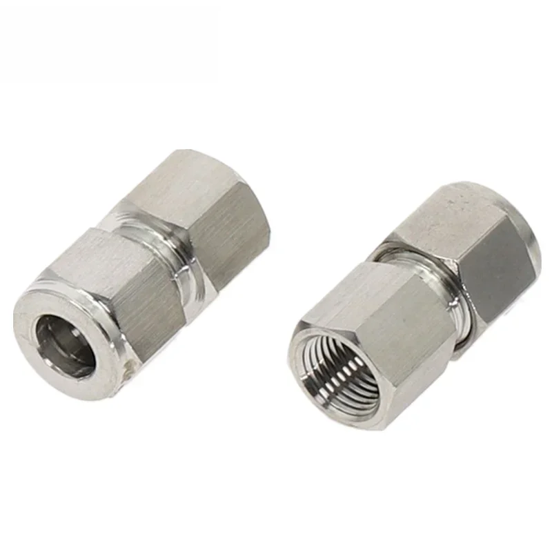 Złączka rurowa ze stali nierdzewnej 304 SS, do rur o średnicy zewnętrznej 6-12mm, z gwintem wewnętrznym 1/8", 1/4", 3/8", 1/2", M14, M20, z podwójną zaciskową tuleją. — zdjęcie 2