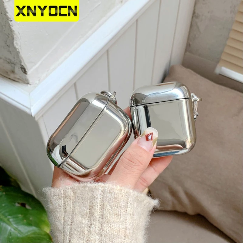 Xnyocn-funda para auriculares electrochapada para Airpods 1, 2, 3, funda protectora Simple para Airpods Pro, funda de Metal plateado con caja para