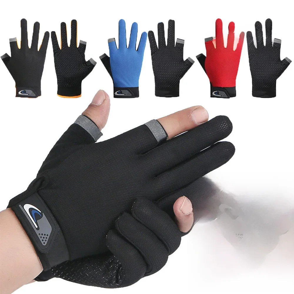 AliExpress 1Pair Fishing Gloves Anti-slip Breathable Two Finger Cut Sport Cycling Fishing Mitten Men Women