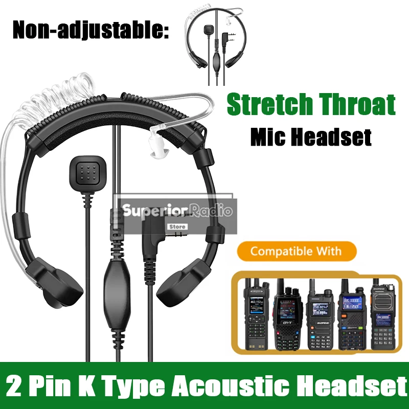 Adjustable Acoustic Throat Mic Headset Tactical Acoustic Tube Non-adjustable Earpiece For TK11(5) UV-5RH Pro Radios Accessories