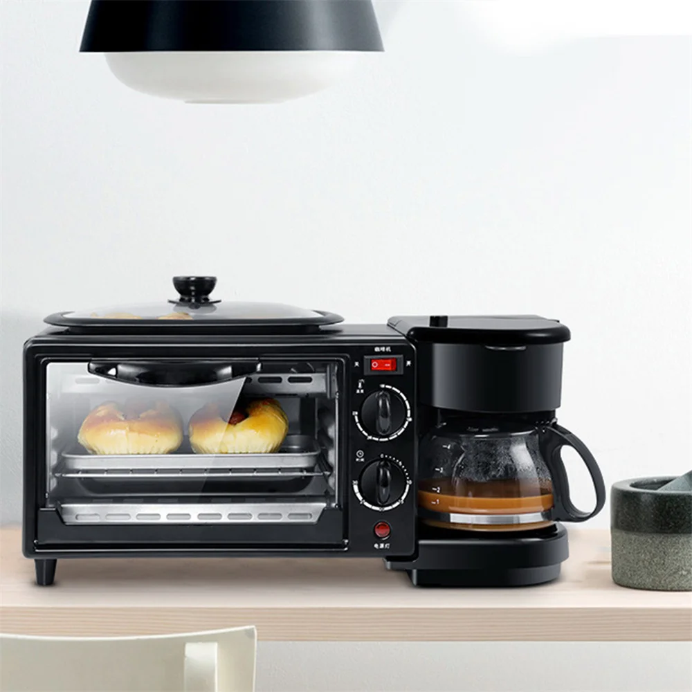 ماكينة إفطار متعددة الوظائف 3 في 1 بقوة 220 فولت، محمصة صغيرة لفرن المطبخ المنزلي وصانع القهوة، للكعك والنقانق وشرائح اللحم