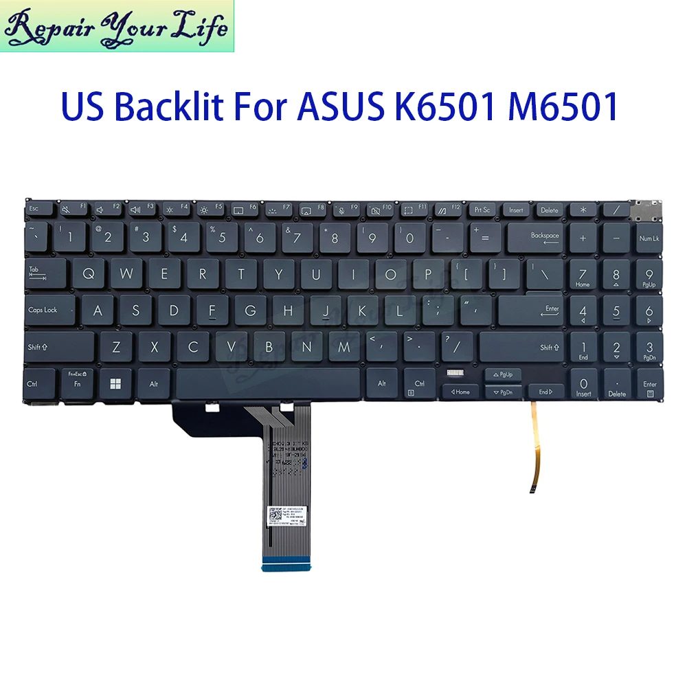 

Американская английская клавиатура с подсветкой для ноутбуков ASUS VivoBook Pro 15X OLED K6501 M6501 K6502ZC K6501ZM K6602 N6602, синие клавиши с подсветкой