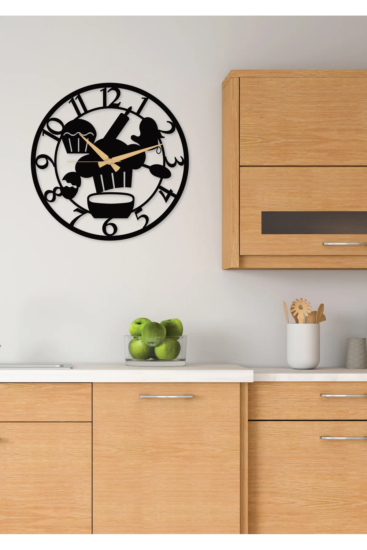 Kitchen Cafe Restaurant Metal Black Wall Clock with Numbers Gift Clock - 50x50 Cm 1.5 mm Thickness Home Office Clock Gift Clock