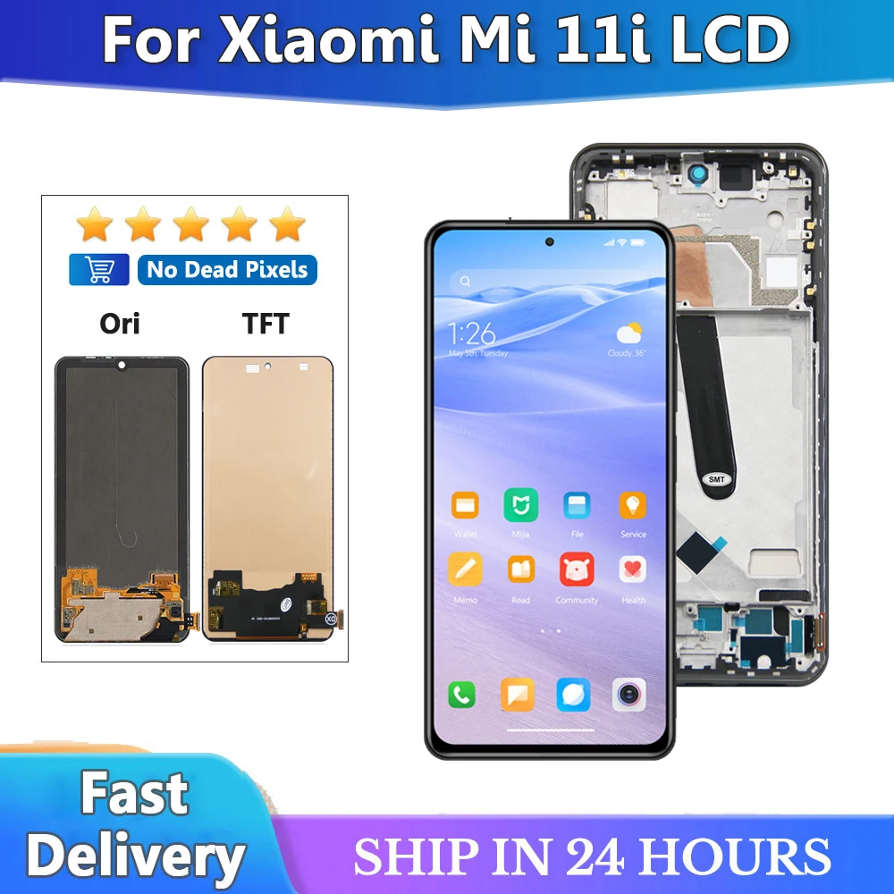 100% probado para Xiaomi Mi 11i pantalla táctil LCD con marco digitalizador montaje de repuesto para Xiaomi Mi 11i pantalla LCD