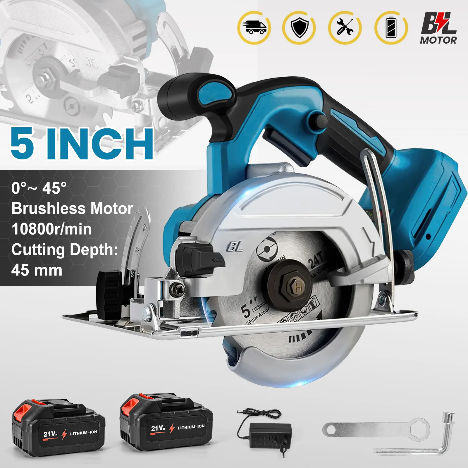 Brushless Electric Circular Saw Cordless 125MM Saw Blade multi-angle Angle Cutting Woodworking For Makita 18V Battery Pins