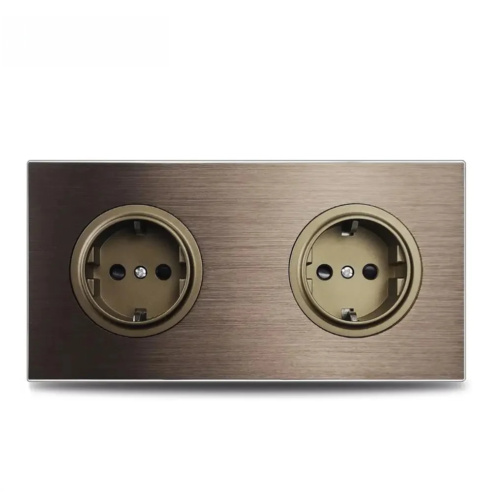 Wallpad L6 172 * 86 mm stopcontact bruin geborsteld aluminium paneel dubbele EU-stopcontacten - afbeelding 2