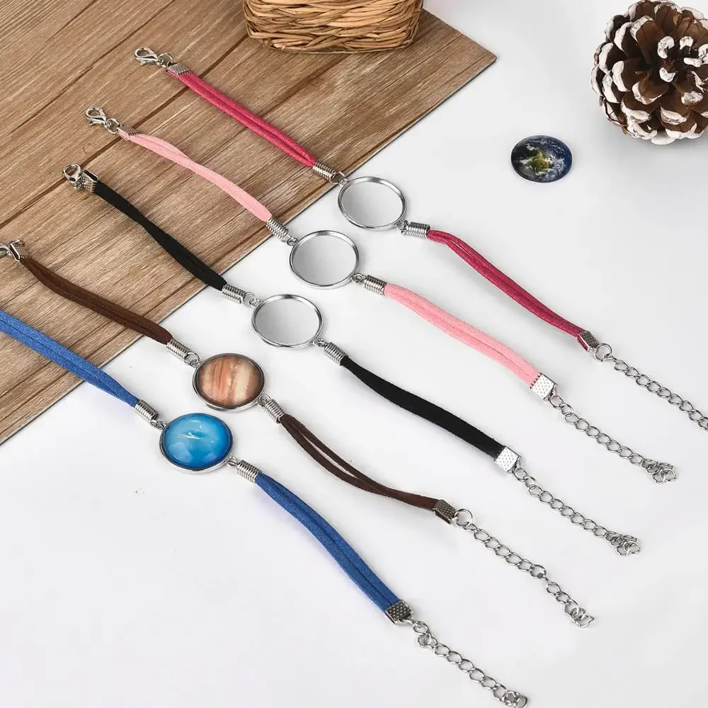 20 sztuk/partia 20mm skórzana bransoletka Blanks baza ustawienie dla okrągłe Cabochon ramki taca DIY bransoletka biżuteria dokonywanie ustaleń — zdjęcie 2
