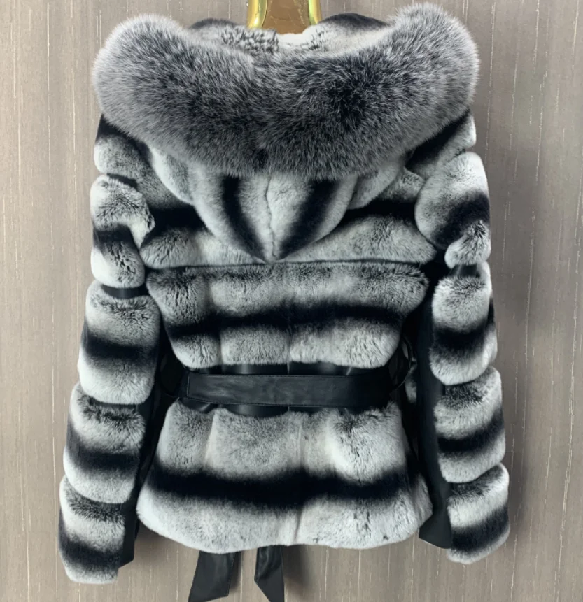 Real Rabbit Fur Coat for Women, 100% Real Rabbit Fur, Monochrome Color Hood, Thickened Warm with Zipper Design, New, Winter, 202