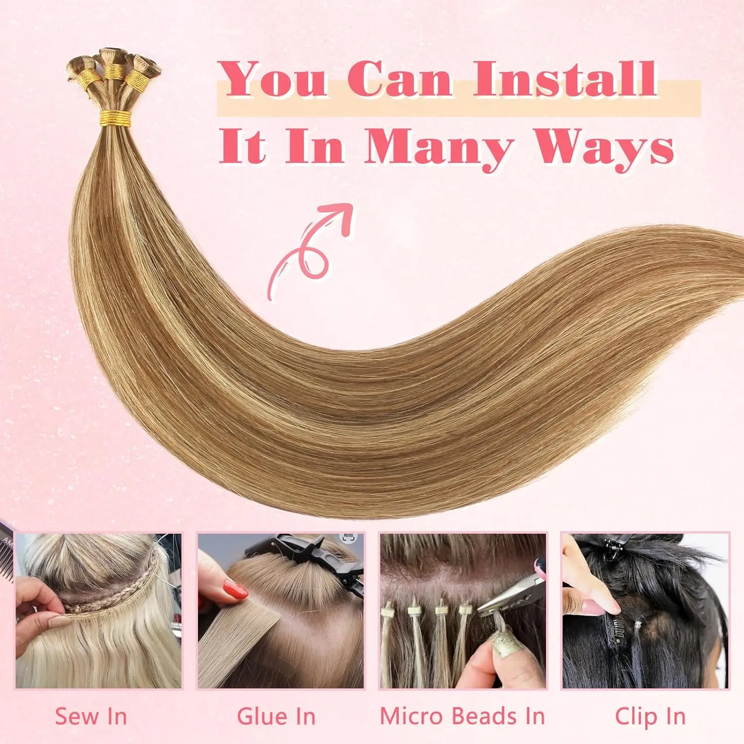Sixstarhair Hair Extensions Sew In Extensions 50G 3Pieces 18'20' Hand Tied Weft Extensions Real Remy Human Hair For Women - Image 4