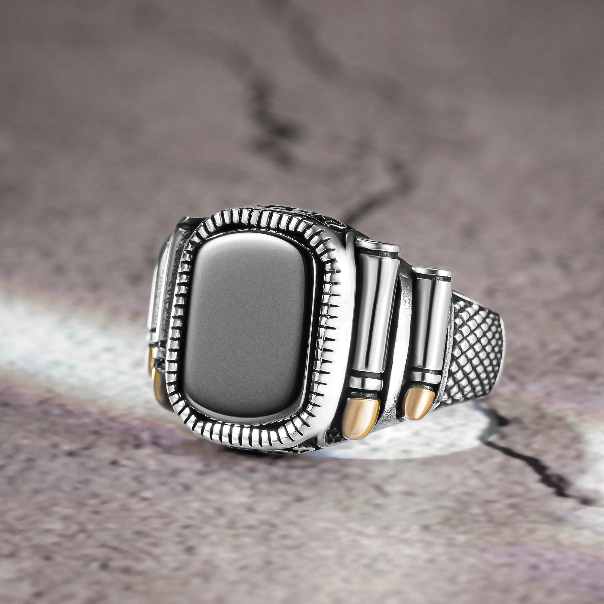 

Silver Handmade Bullet Model Onyx Stone Soldier Ring Handmade Sterling Silver Warrior Ring 925k Sterling Silver Ring