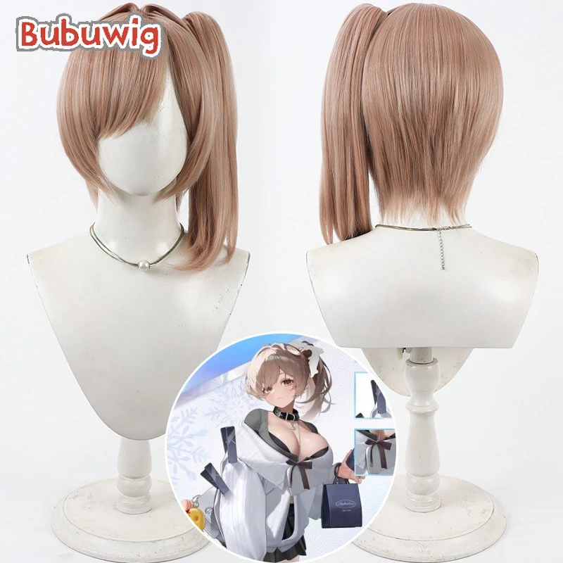 

Bubuwig Synthetic Hair Bready Cosplay Wigs Nikke The Goddess of Victory Bready 40cm Long Pink Brown Ponytail Wig Heat Resistant