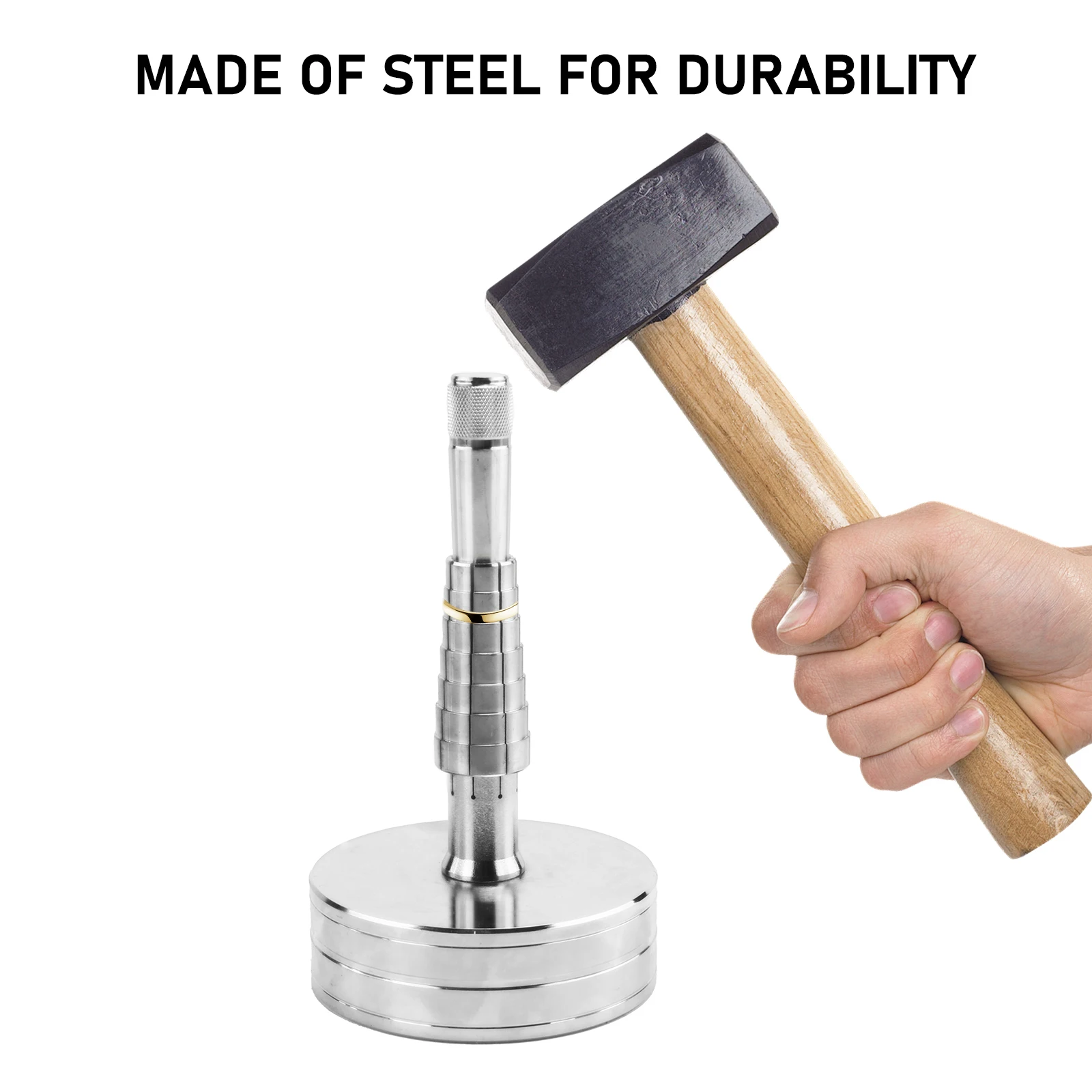 Portable Ring Expander and Jewelry Reshaping Tool: Miniature Hardened Rod and Rubber Hammer for Enlarging Rings and Goldsmithing
