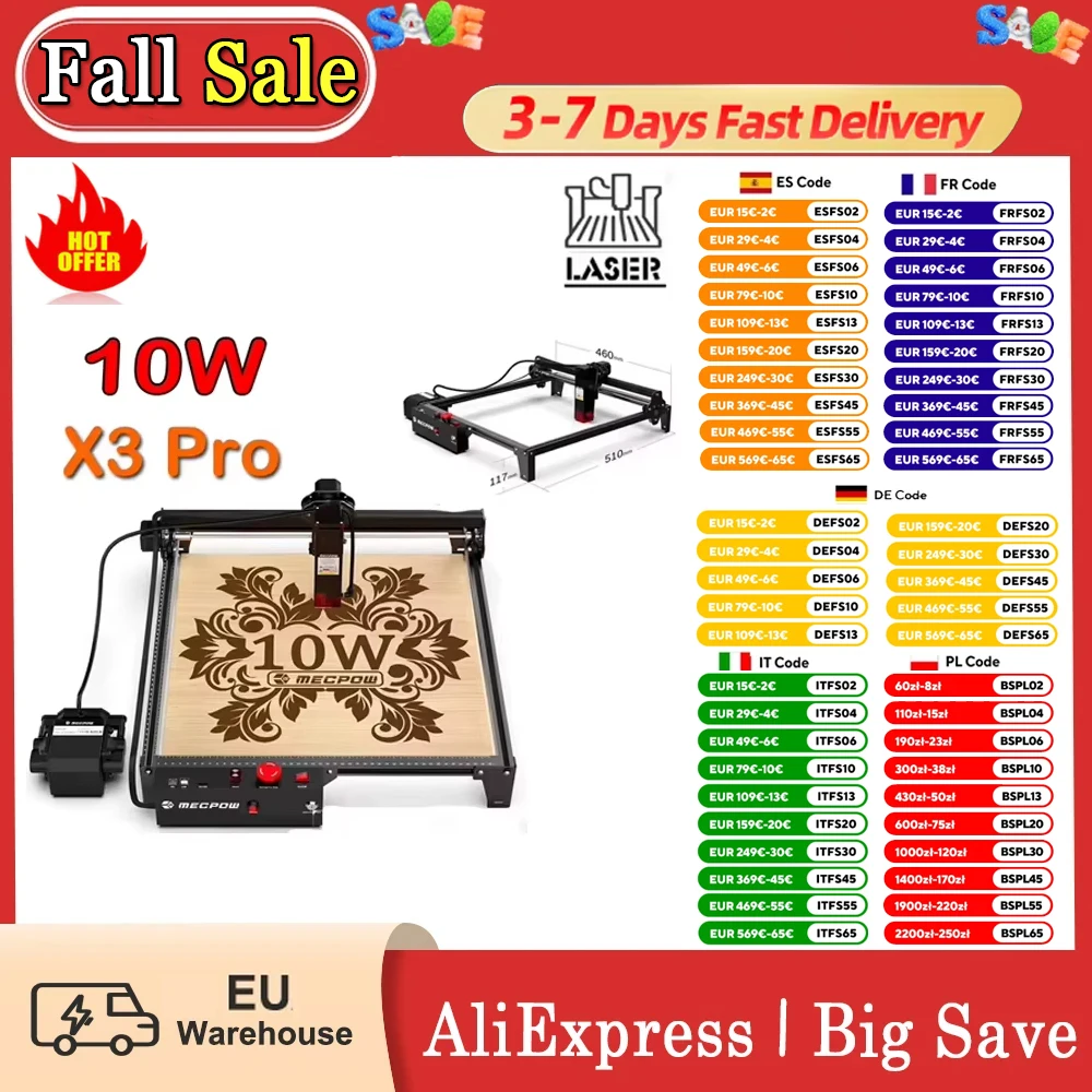 Mecpow X3 Pro 10 واط آلة الحفر بالليزر 410X400 مللي متر مع قفل أمان مساعدة الهواء قابل للتعديل توقف الطوارئ كشف اللهب