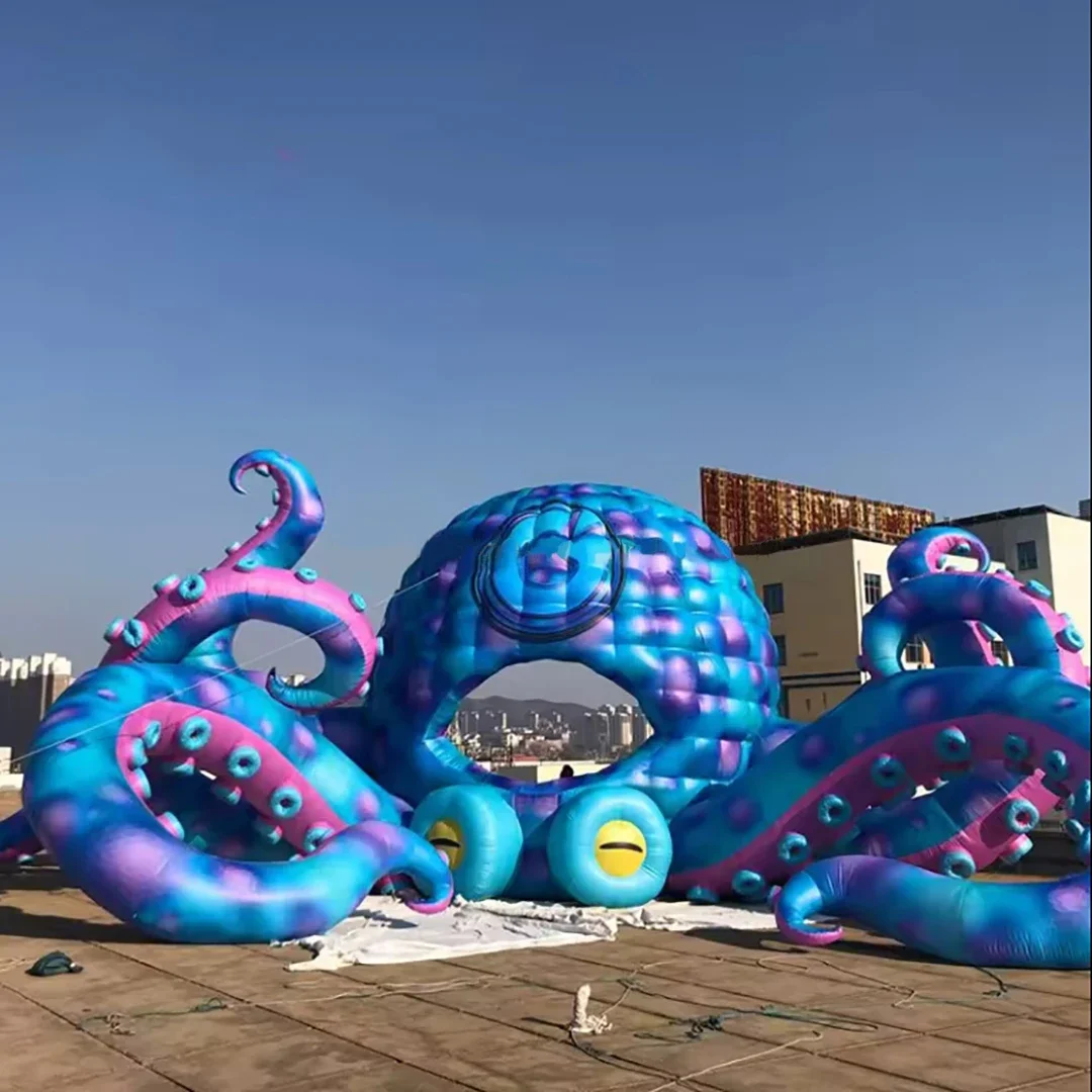 Cabina de DJ de pulpo inflable grande para exteriores, pulpo de escenario musical festivo con soplador para festivales de música, publicidad al aire libre, 8/10m