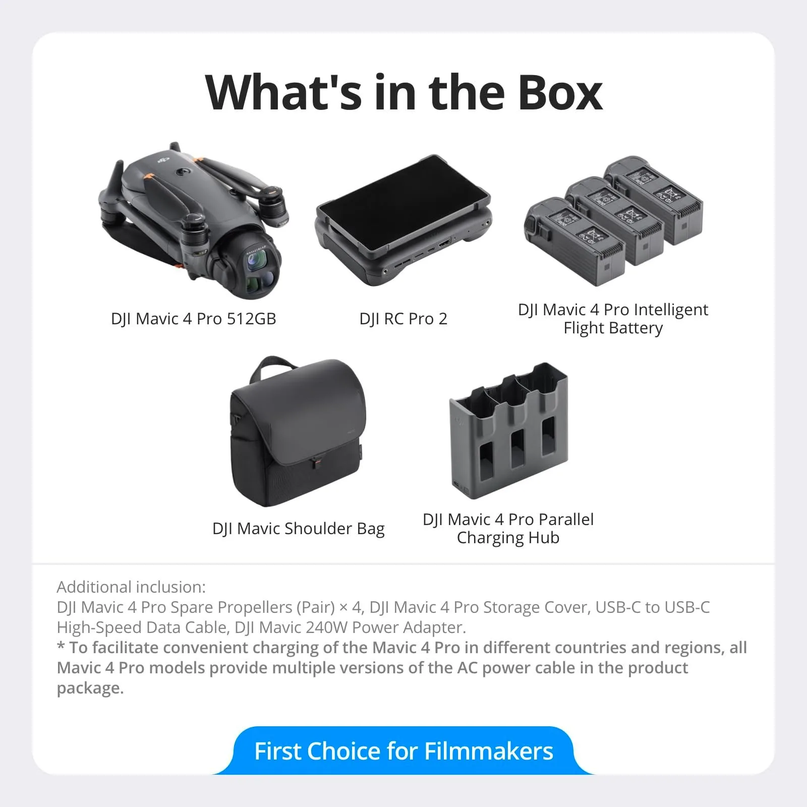 DJI Mavic 4 Pro Creator Combo with RC Pro 2, Flagship Tri-Camera Drone with 100MP 4/3 CMOS Hasselblad Camera, 51-Min Max Flight Time, Three Batteries, Charging Hub, Professional, Gray