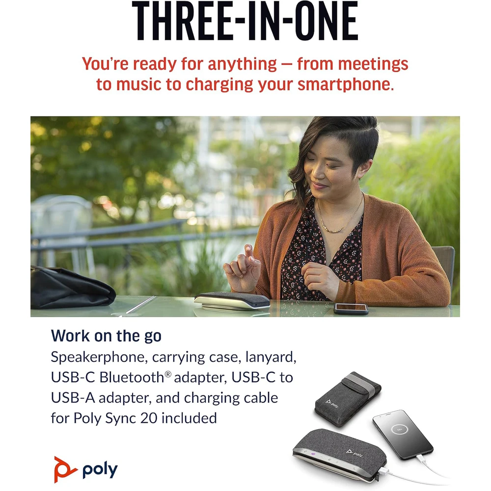 Poly Sync 20+M Speakerphone +USB-A to USB-C Cable +BT700 Dongle +Pouch Noise/Echo Reduction USB-C Bluetooth Adapter, Up 20 Hours