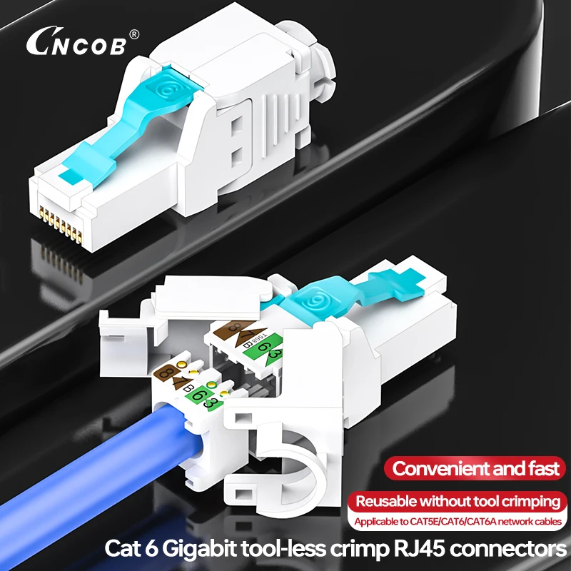 CNCOB Cat6 RJ45 Connettore non schermato gratuito 50μ placcato oro per Cat6 23-26AWG Nessun crimpatura necessario Spina Ethernet per stampo di precisione