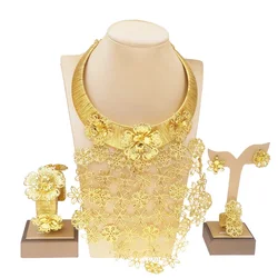 Luxury Ba Gold Plated Jewelry Set Necklace For Women Flowers Pendant Earrings Nigerian Wedding Jewelry High Quality