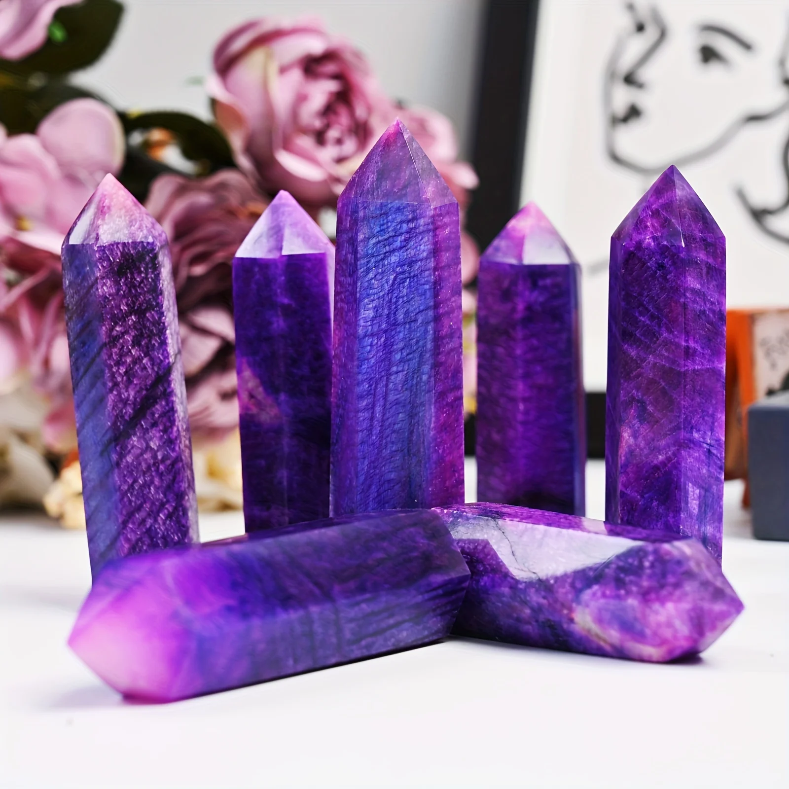 1PC Purple Moonlight Crystal Tower Obelisk,Perfect Holiday Gift, Home & Office Decor, Energy Balance, Crystal Collectible