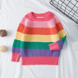 Rainbow Multiple Colour Striped Chunky Knit Sweater Kids Casual Jumper Children Toddler Pullover Sweatersuit
