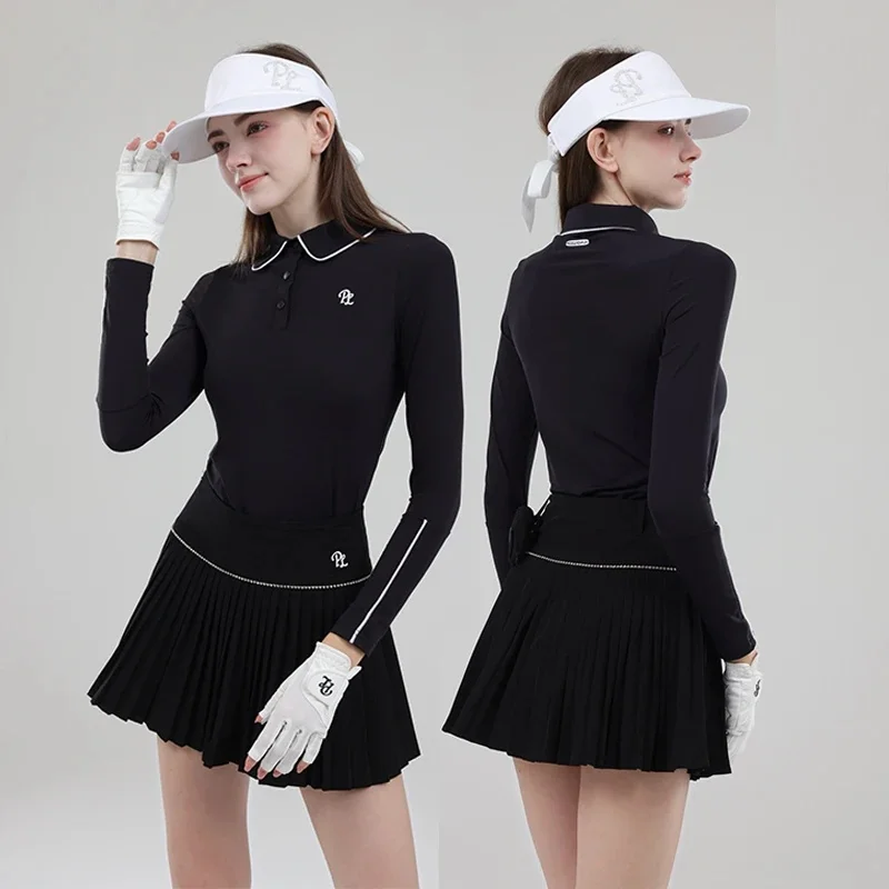 Damska odzież golfowa Koszulka golfowa z długim rękawem Damska koszulka polo z kołnierzykiem Golf Topy z wysokim stanem Plisy Spódnica Golfer Skorts z wewnętrznymi krótkimi spodenkami — zdjęcie 2