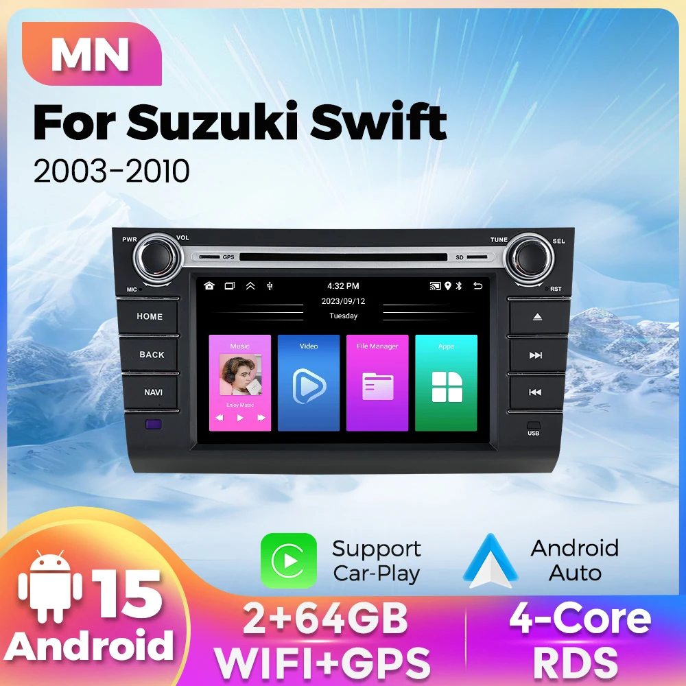 Radio Estéreo para Auto MEKEDE con CarPlay Inalámbrico y Android Auto para Suzuki Swift 2003-2010, Navegación GPS, Reproductor Multimedia para Auto, WIFI, BT