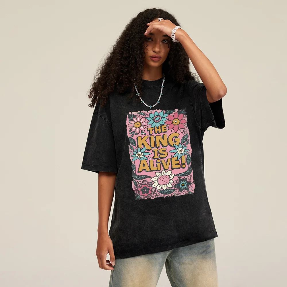 

ClothingVintage Y2k Vibes Washed Distressed Printed Pure Cotton Short Sleeve Breathable Comfortable Men's Women's Short Sleeve