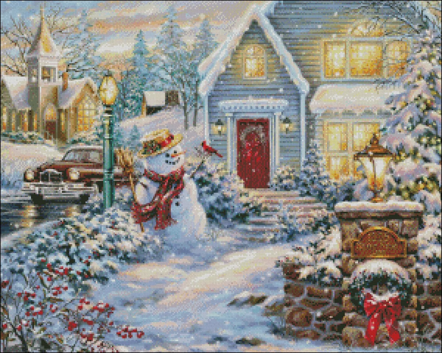 Silent Night Snowman - Counted Cross Stitch Kits - DIY Handmade Needlework Embroidery 14 CT Aida Sets DMC Color