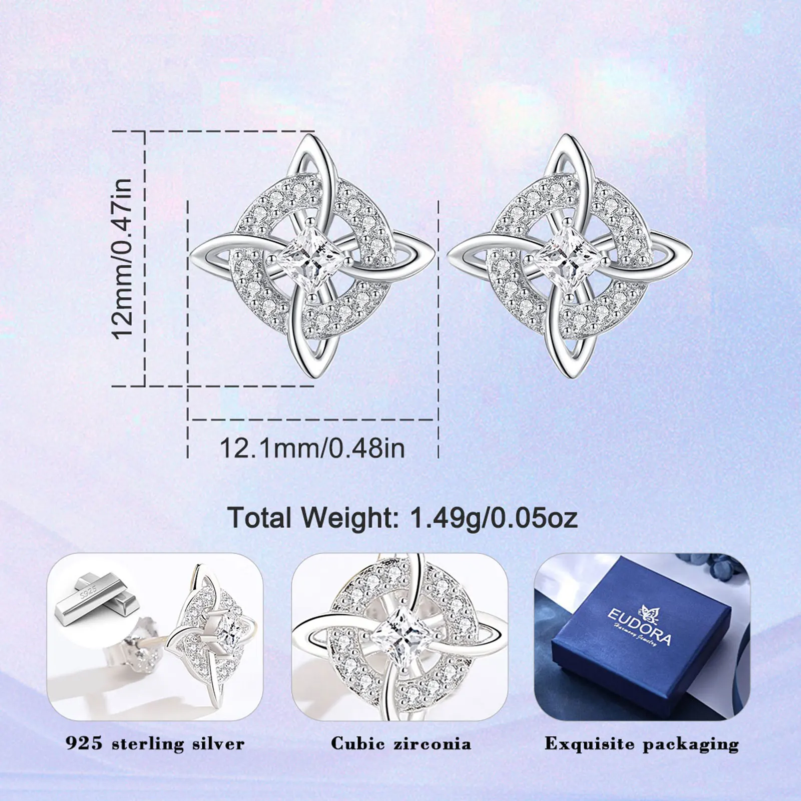 Eudora 925 Sterling Silver Witches Knot Stud Earrings Celtic Knot Amulet Earrings Wicca Pagan Jewelry Fine Gift for Women