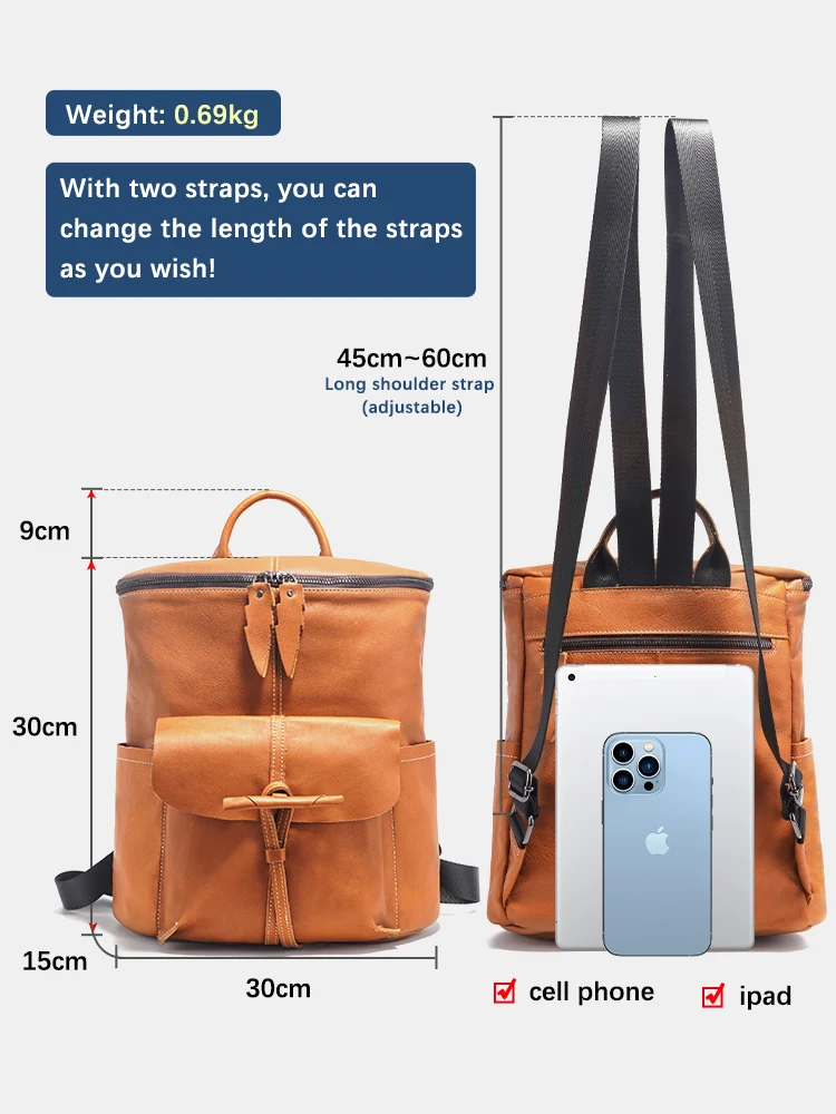 Zency Genuine Leather Women\'s Fashion Backpack Knapsack Large Capacity Travel Bag Purse Designer Rucksack For Laptop Ipad Pocket
