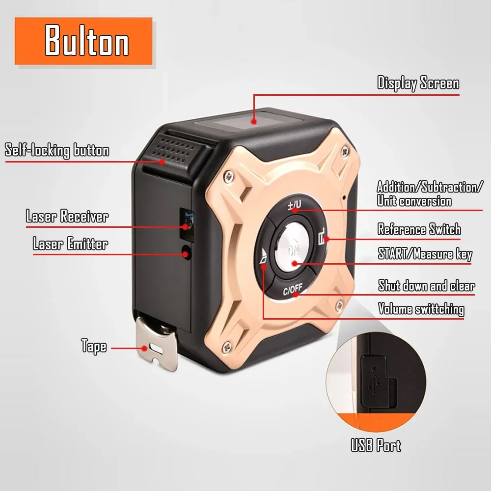 Imagem -02 - Inoxidável Digital Retrátil Rolo Cord Laser Rangefinder Laser Tape Measure Medidor de Distância Carpintaria Ferramenta de Medição 40m