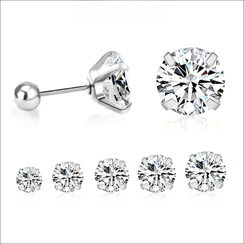LUXUSTEEL-Brincos de zircão cristal brilhante para homens e mulheres, contas redondas, agulha