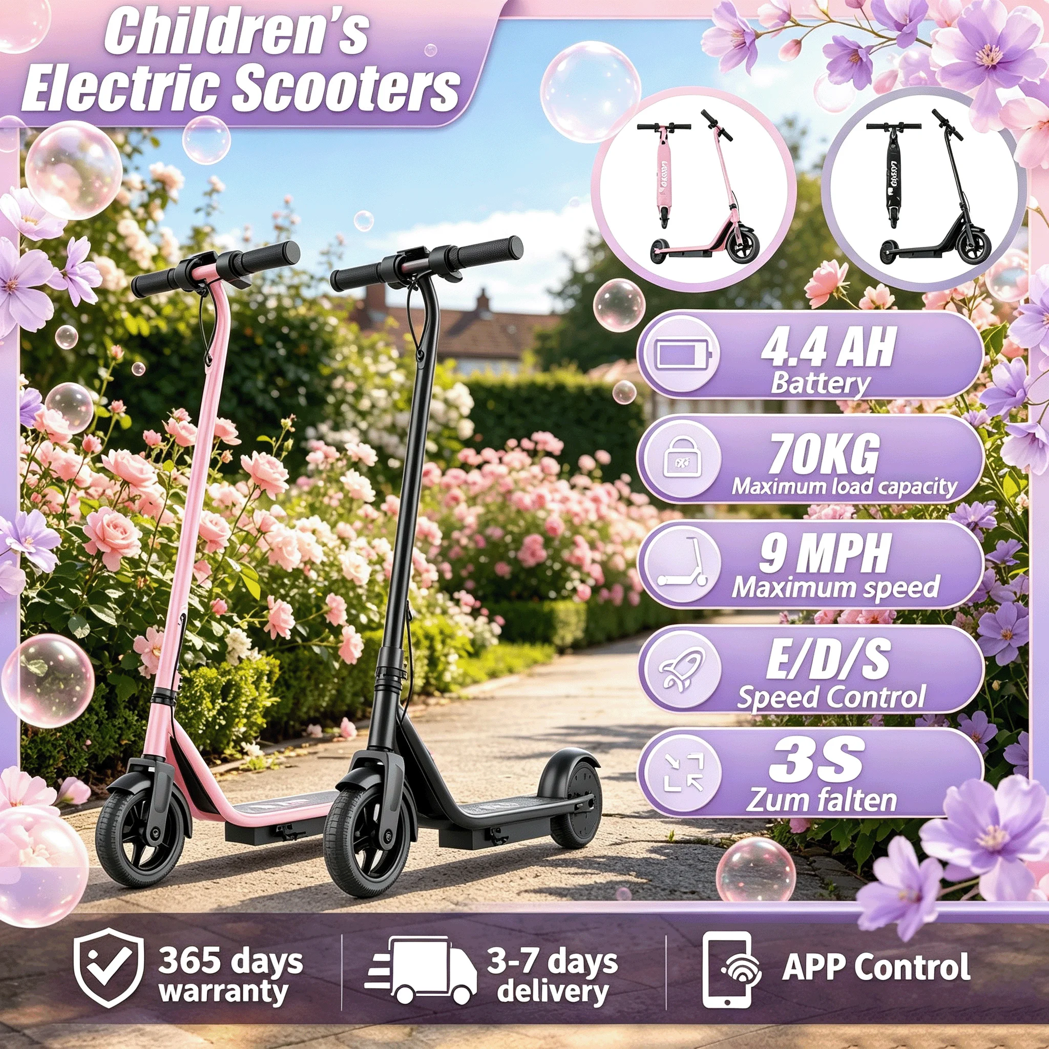 Disponibile in magazzino nell'UE: monopattino elettrico per bambini da 250 W, con una velocità di 9 miglia all'ora, una capacità di carico massima di 70 chilogrammi, pneumatici robusti da 6,5 pollici,