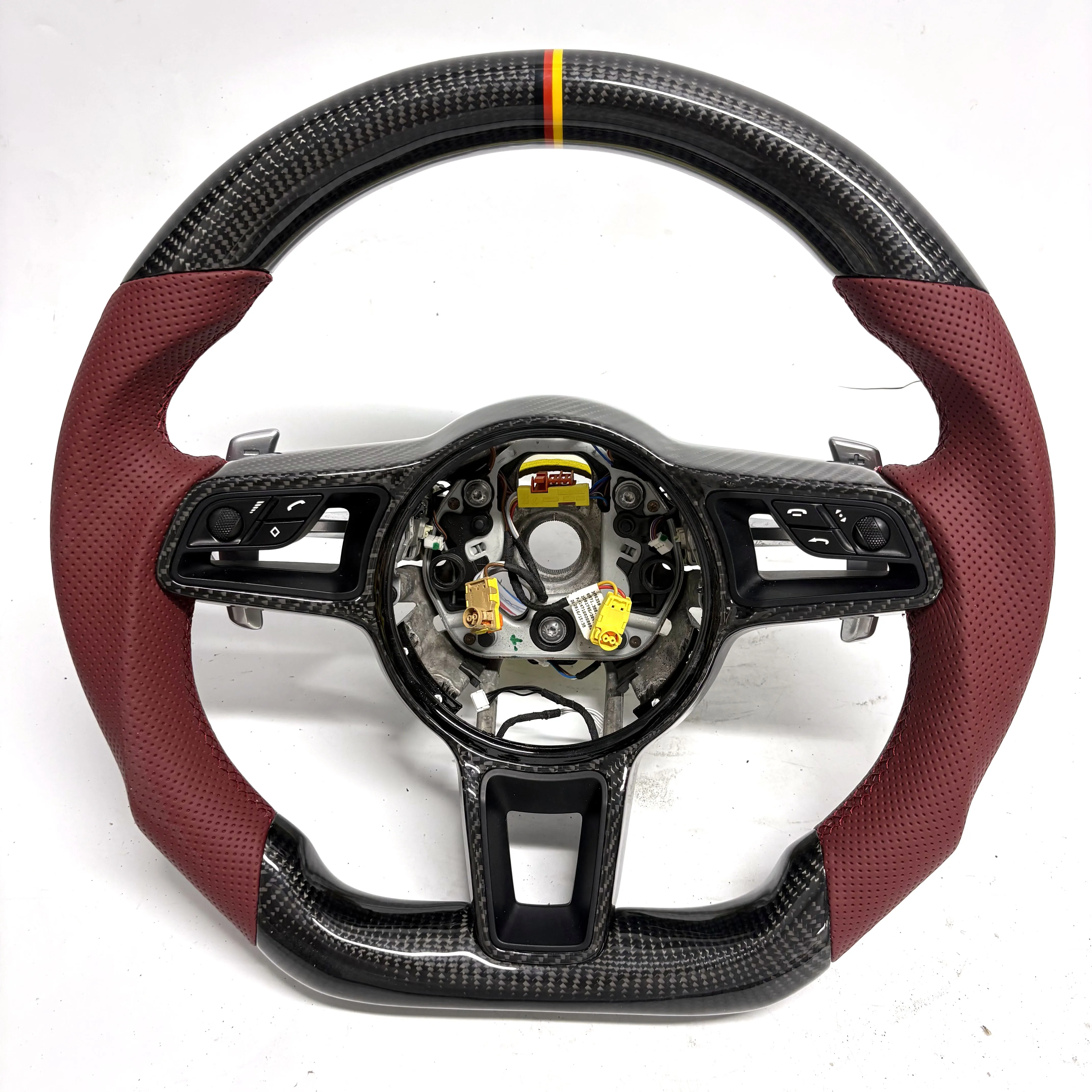

Genuine Carbon Fiber dark red perforated leather Steering Wheel Fits Porsche 718 911 991 Caymen Cayenne with Trim