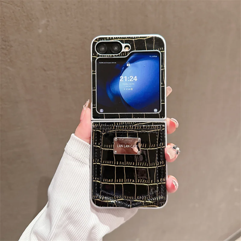 

Ins Luxury Crocodile patterned card Phone case for Samsung Galaxy Z Flip 5 Z Flip 6 Z Flip 4 3 5 6 Cute fashion back cover