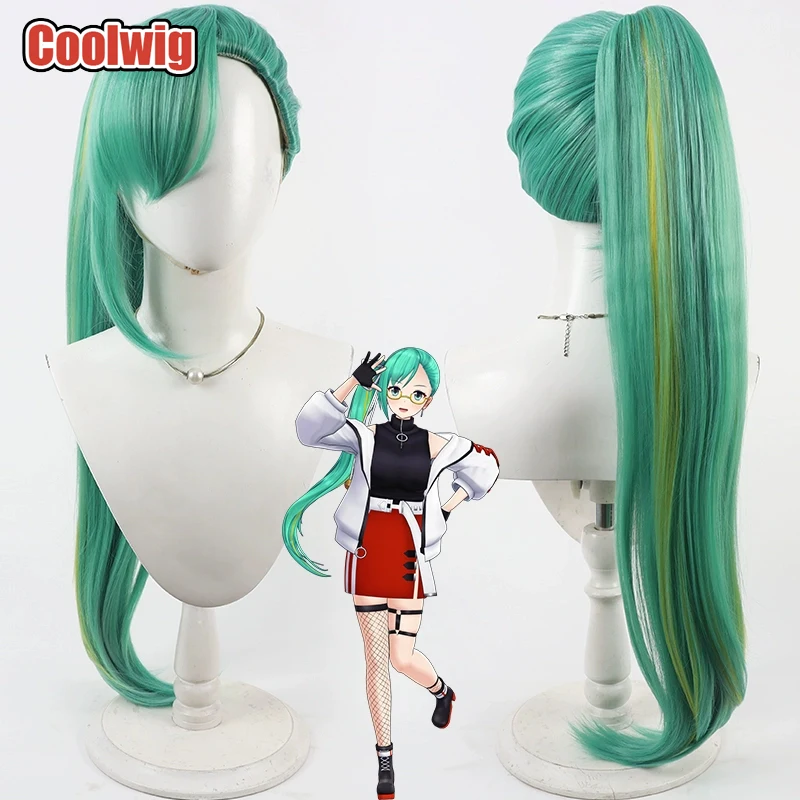 coolwig-人工毛神楽鈴-コスプレウィッグ-バーチャル-youtuber-神楽鈴-80cm-グリーンミックスブロンドポニーテールウィッグ-耐熱性
