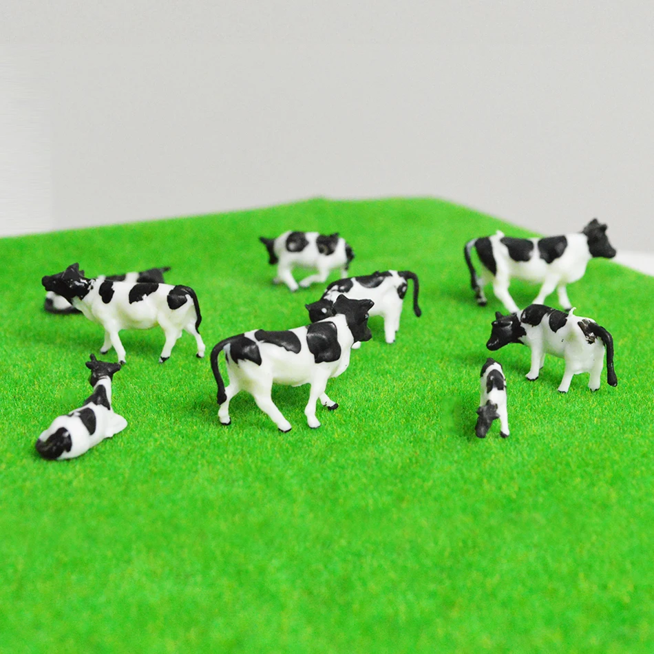 10pcs Ho Scale Miniature Cows Model Farm Animals DIY 1:87 ABS Plastic Toys Architecture Building Layout for Diorama Poses Random