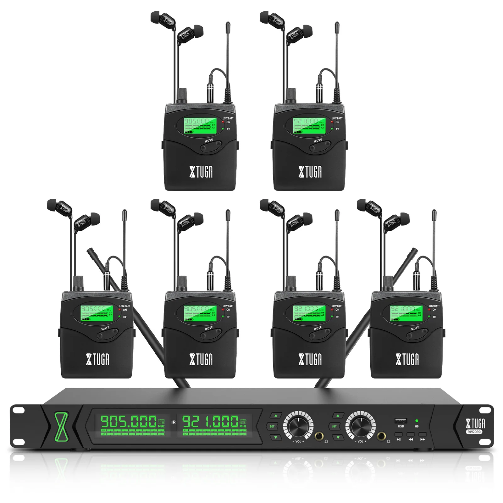 

XTUGA RW2090 902-928mhz Audio UHF Wireless In Ear Monitor System Multiple Transmitter IR 230ft USB for Stage Performance Singer