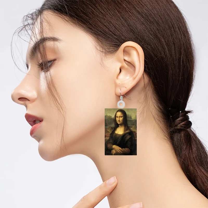 Van Gogh Acrylic Earrings Mona Lisa World Famous Art Paintings Two-sided Rectangle Drop Earrings Crafts Dangle Jewelry For Women