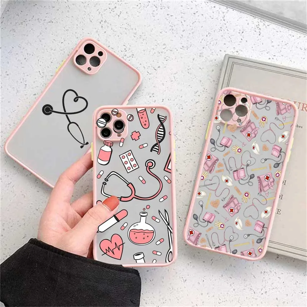 Nurse Medical Medicine Health Heart Phone Case Transparent for iPhone 11 12 13 14 mini pro XS MAX X doctor nursing woman capa