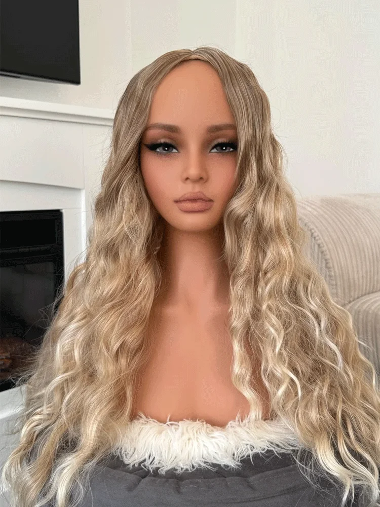 Natural Curly Blonde Hair Wig Long Synthetic Hair Wig Heat Resistant Pre Plucked Hight Density For Women Daily Party Use