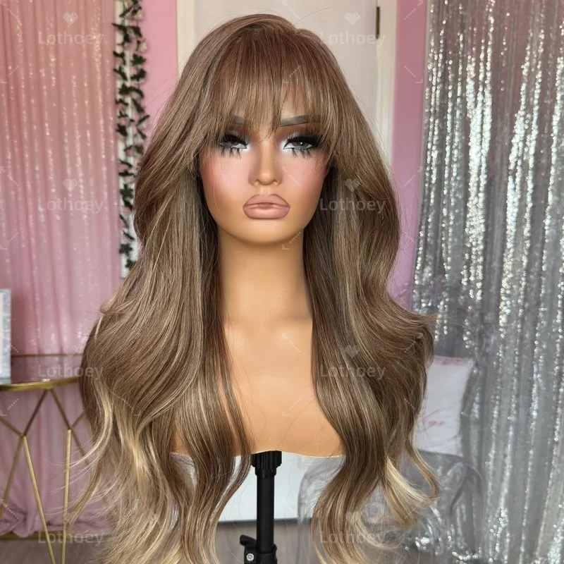 

Brown Blonde Highlight Human Hair 100% Real Human Hair 13*6 Lace Front Wig for Women Natural Wave Glueless Remy Full Lace Wigs